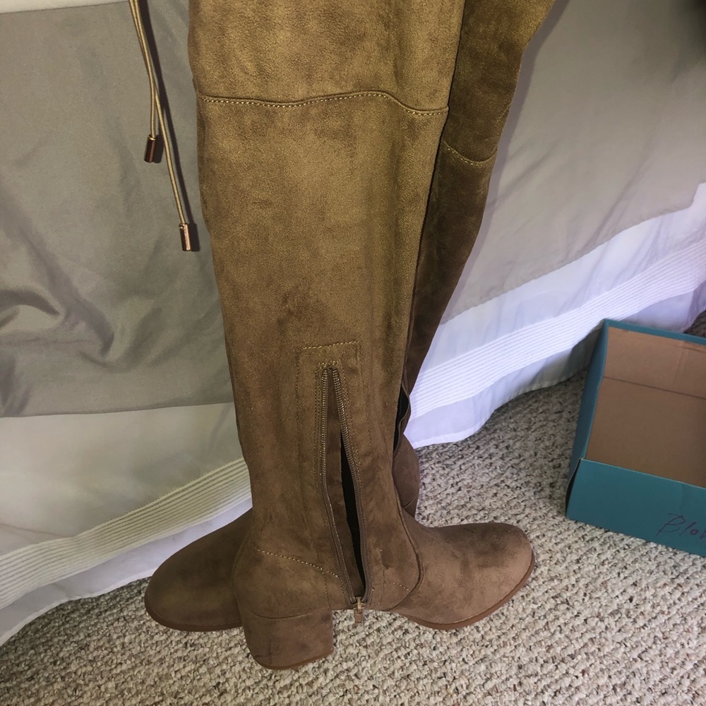 Thigh high beige boots